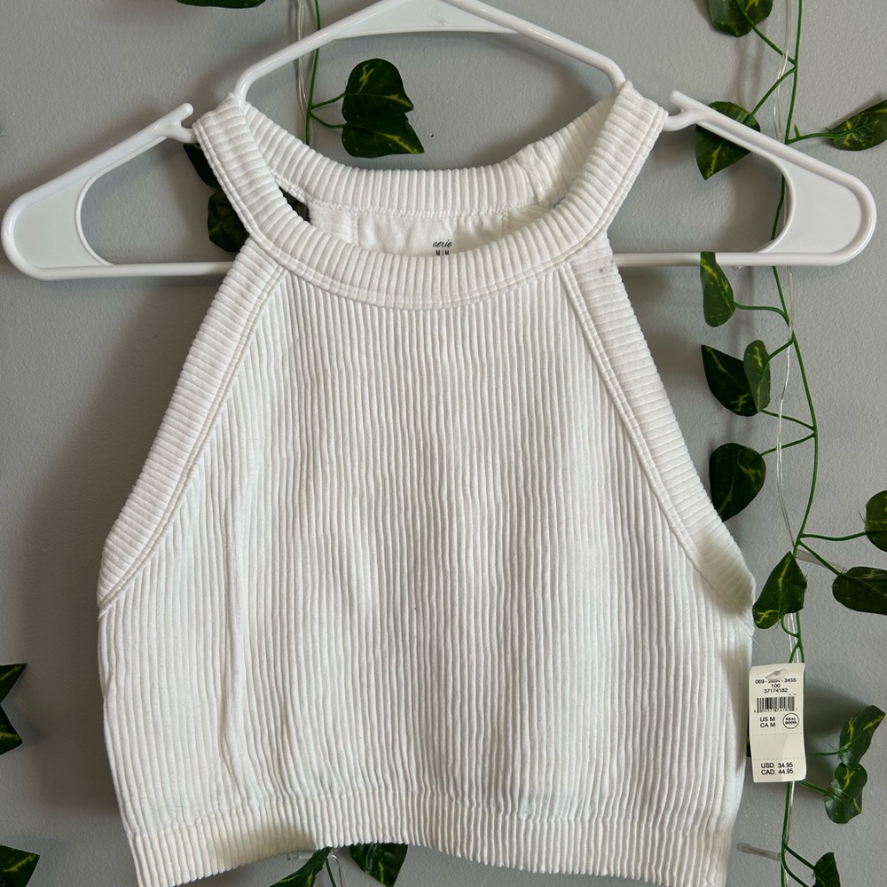 Aerie White Ribbed Halter Top